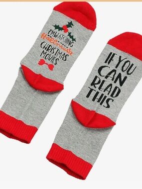Hallmark Gray & Red Holiday Novelty Socks with Message
